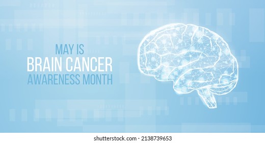 Brain Cancer Awareness Month Concept. Banner With Low Poly Brain. Vector Illustration.