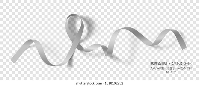 Brain Cancer Awareness Month. Grey Color Ribbon Isolated On Transparent Background. Vector Design Template For Poster.