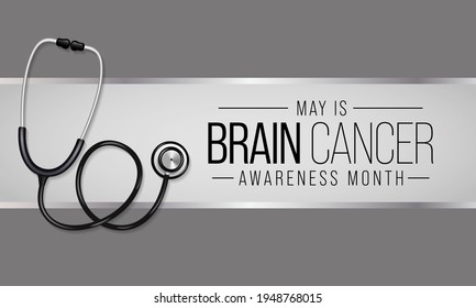 Brain Cancer awareness month is observed each year in May. it is an overgrowth of cells in the brain that forms masses called tumors. They can disrupt the way body works. Vector illustration.