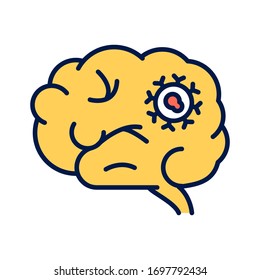 Brain cancer line color icon. Malignant neoplasm. Oncology.Pictogram for web page, mobile app, promo. UI UX GUI design element. 