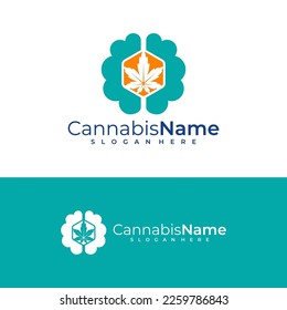 Plantilla del vector del logotipo de Cannabis cerebral. Conceptos de diseño del logotipo de cannabis creativo