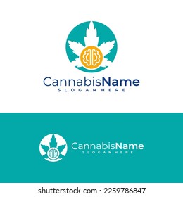 Plantilla del vector del logotipo de Cannabis cerebral. Conceptos de diseño del logotipo de cannabis creativo