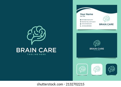 brain care with hand line art style logo design and business card
