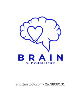 Brain care logo design vector with heart vector. Health brain care logo symbol icon
