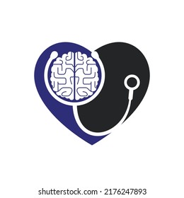 Brain care vector logo template. Stethoscope and human brain icon logo design.