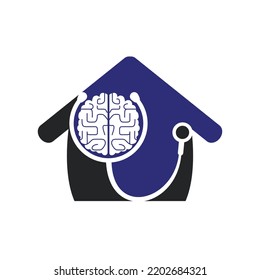 Plantilla de logotipo del vector de cuidado del cerebro. Diseño de estetioscopio y logotipo del icono del cerebro humano.
