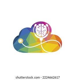 Plantilla de logotipo del vector de cuidado del cerebro. Diseño de estetioscopio y logotipo del icono del cerebro humano.	