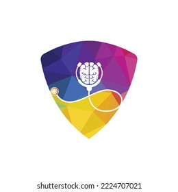 Brain care vector logo template. Stethoscope and human brain icon logo design.	