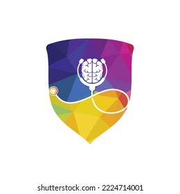 Hirnpflegevektorlogo-Vorlage. Stethoskop und Logo-Design des menschlichen Gehirns.	