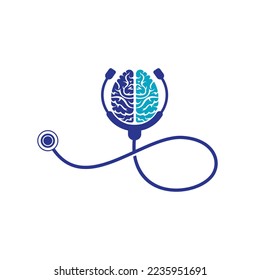 Plantilla de logotipo del vector de cuidado del cerebro. Diseño de estetioscopio y logotipo del icono del cerebro humano.	