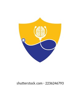 Brain care vector logo template. Stethoscope and human brain icon logo design.	