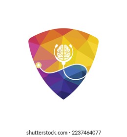 Brain care vector logo template. Stethoscope and human brain icon logo design.	