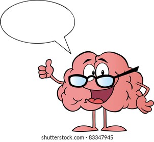 Brain Cartoon Character Giving The Thumbs Up And Speak