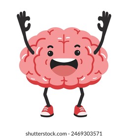 brain cartoon character happy vector flat