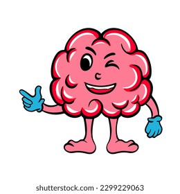Brain Cartoon Character Icon Flat Design Vector Illustration