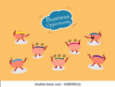 brain cartoon character vector illustration chasing business opportunity from sky (conceptual image about each person chasing and eager to win over the business opportunity)