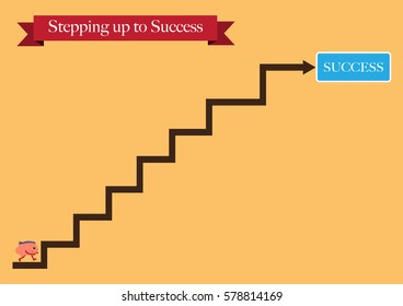 brain cartoon character vector illustration stepping up to success (conceptual image about person works for his dream try to reach for an achievement)