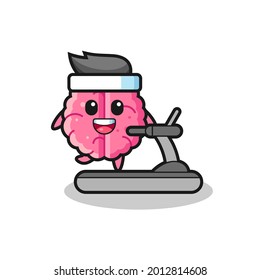 brain cartoon character walking on the treadmill , cute style design for t shirt, sticker, logo element