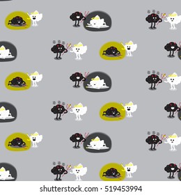 brain cartoon characters vector illustration pattern background showing angel and devil fighting together that has different scenes of a winner (conceptual image about human moral)