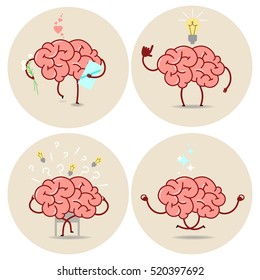 Brain cartoon, different characters. Vector isolated set of images