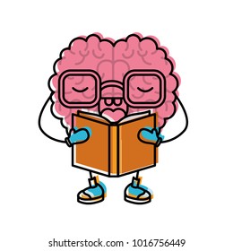 Brain Cartoon Glasses Book Concentrated Expression Stock Vector ...