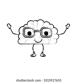 brain cartoon with glasses and calm expression in black blurred contour