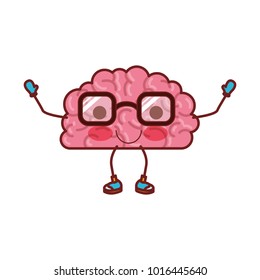 brain cartoon with glasses and calm expression in colorful silhouette with brown contour