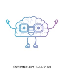 brain cartoon with glasses and cheerful expression in degraded blue to purple color contour