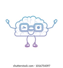 brain cartoon with glasses and eye wink expression in degraded blue to purple color contour