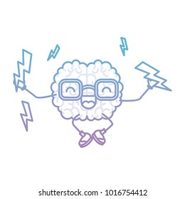 brain cartoon with glasses jumping for joy with lightings around in degraded blue to purple color contour