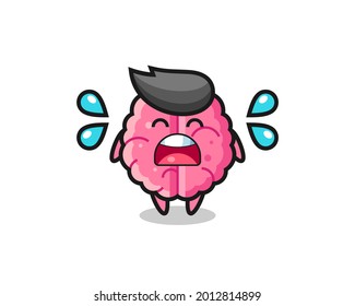 brain cartoon illustration with crying gesture , cute style design for t shirt, sticker, logo element