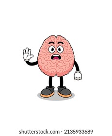 brain cartoon illustration doing stop hand , character design