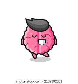 brain cartoon illustration with a shy expression , cute style design for t shirt, sticker, logo element
