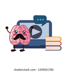 brain cartoon laptop education