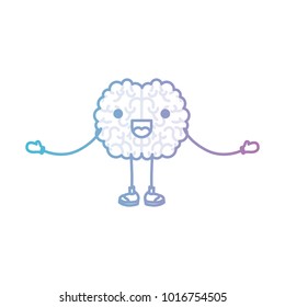 brain cartoon in standing position with open arms and cheerful expression in degraded blue to purple color contour
