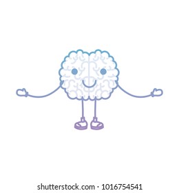 brain cartoon in standing position with open arms and calm expression in degraded blue to purple color contour