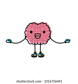 brain cartoon in standing position with open arms and cheerful expression in watercolor silhouette with thick contour
