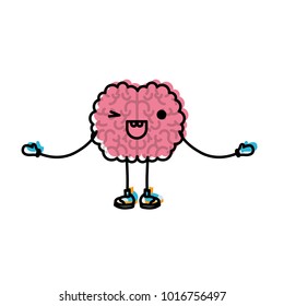 brain cartoon in standing position with open arms and eye wink expression in watercolor silhouette with thick contour