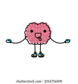 brain cartoon in standing position with open arms and funny expression in watercolor silhouette with thick contour