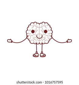 brain cartoon in standing position with open arms and calm expression in thick dark red contour