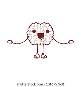brain cartoon in standing position with open arms and funny expression in thick dark red contour