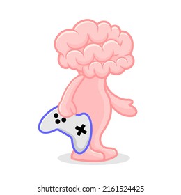 brain cartoon vector illustration holds controller