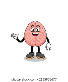 brain cartoon with welcome pose , character design