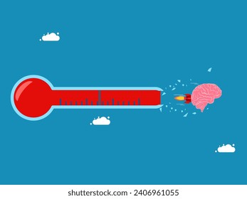 Brain caught in rocket crashes through thermometer. vector 
