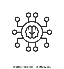 Centro do cérebro, ícone no desenho da linha. Cérebro, centro, mente, inteligência, cognição, pensamento, foco no vetor branco de fundo. Ícone de traçado editável do centro cerebral