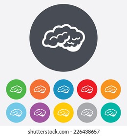 Brain with cerebellum sign icon. Human intelligent smart mind. Round colourful 11 buttons. Vector