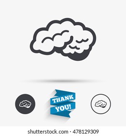 Brain with cerebellum sign icon. Human intelligent smart mind. Flat icons. Buttons with icons. Thank you ribbon. Vector