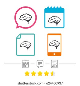 Brain with cerebellum sign icon. Human intelligent smart mind. Calendar, chat speech bubble and report linear icons. Star vote ranking. Vector