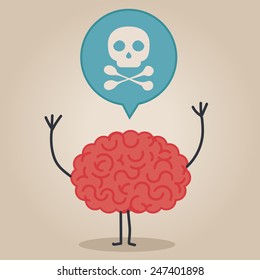 Brain character with a bubble chat: dead danger