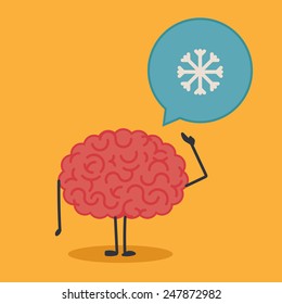 Brain character with a bubble chat: snow